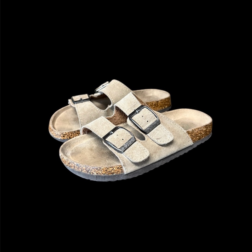 Woodstock Beige Upper Leather Slide Kid Sandals Size 9.5 Similar To Birkenstocks